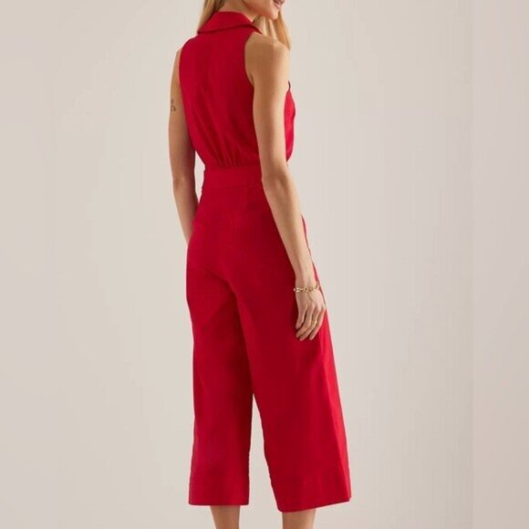 NWT Size 16 - Anthropologie Maeve Belted Cropped Jumpsuit in Red (NWT US$ 158) - Picture 5 of 16